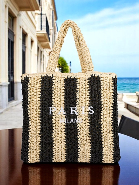 Royalfashion Velká slaměná dámská taška s pruhy ze slámy