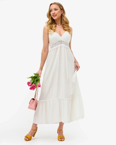 Dámské dlouhé šaty bez ramínek v bílé barvě- Oblečení