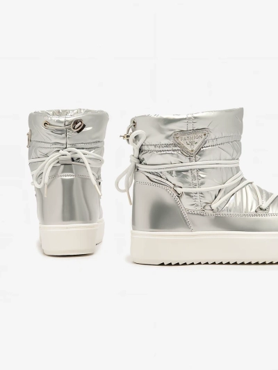 Royalfashion Dámské stříbrné nazouvací boty Vevnose a'la snow boots