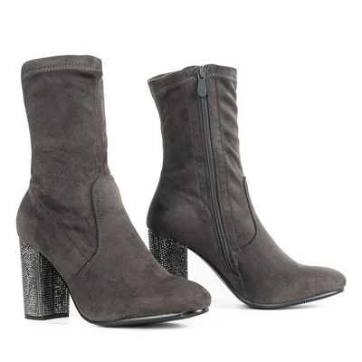 Szare botki na zdobionym słupku Crystalline - Obuwie