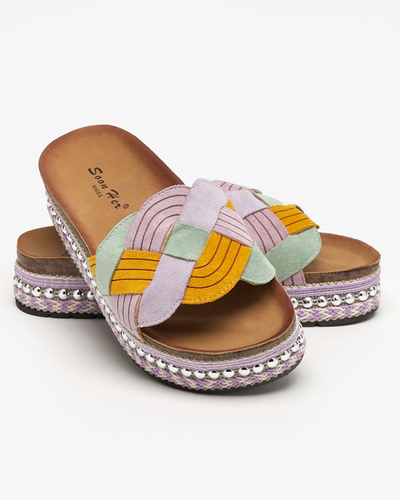 Fialové dámské pantofle na silné podrážce Cekolina - Obuv