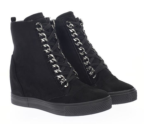 Czarne sneakersy na koturnie - Obuwie