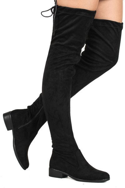 Czarne, zamszowe kozaki - Obuwie