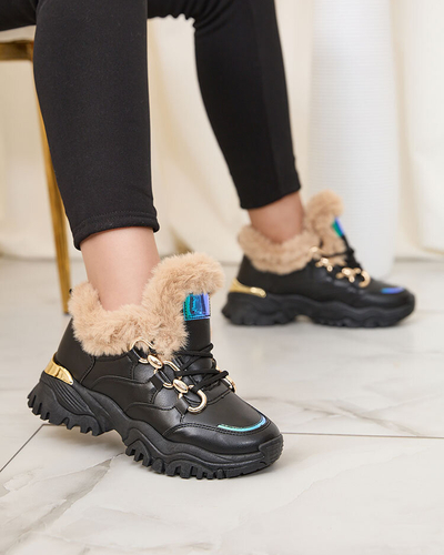 Royalfashion Чорні жіночі спортивні кросівки з хутром Wicallen