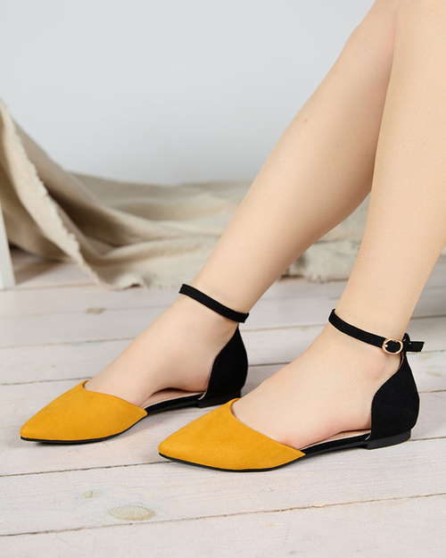 Чорно-жовті жіночі балерини з вирізом Zefosi- Туфлі