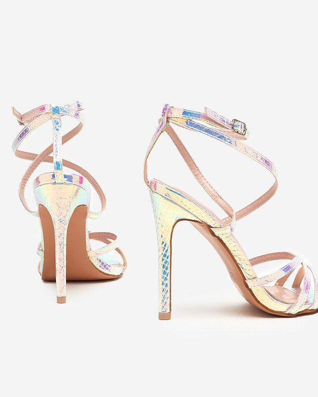 Holografické růžové a stříbrné sandály na podpatku Georio - Footwear