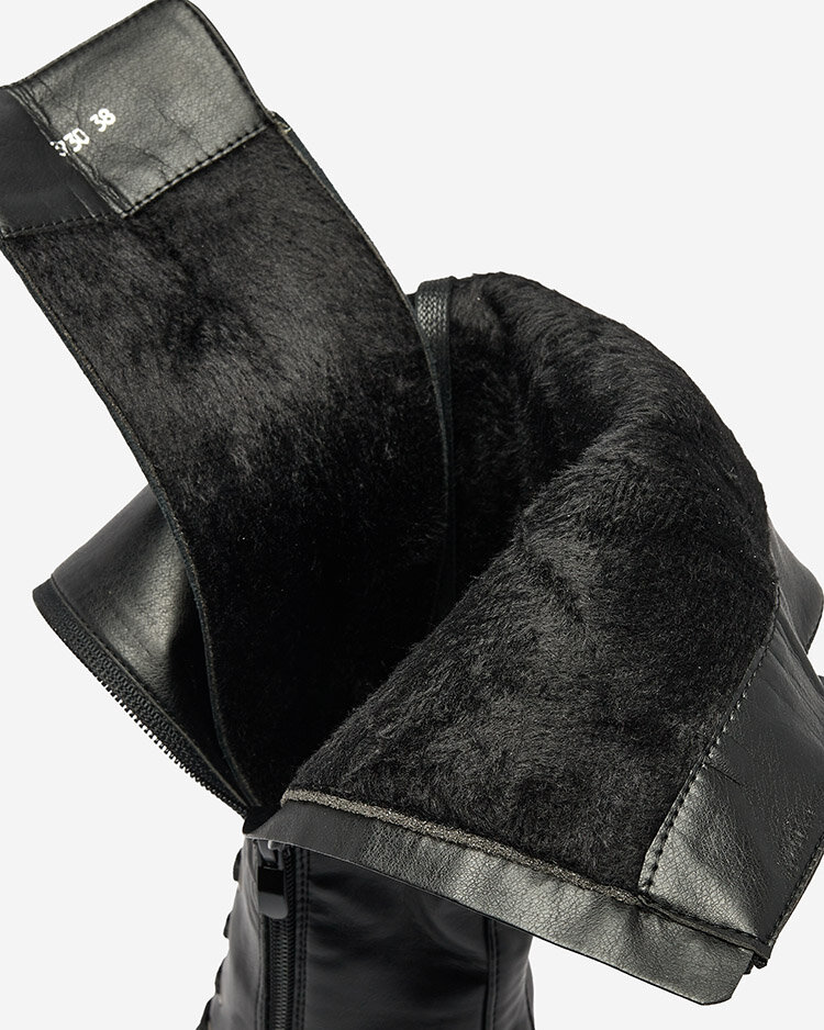 Royalfashion Dámské šněrovací kozačky nad kolena v černé barvě Geiotta