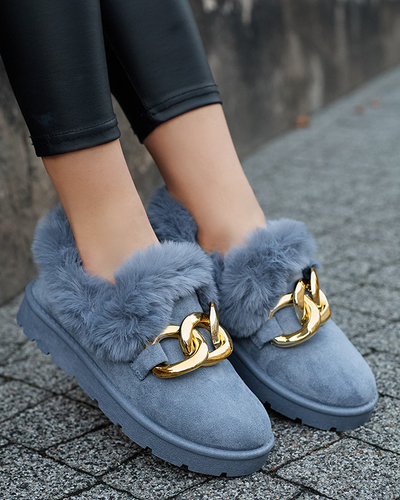 Сині жіночі утеплені напівчоботи з ланцюжком Xegia - Взуття