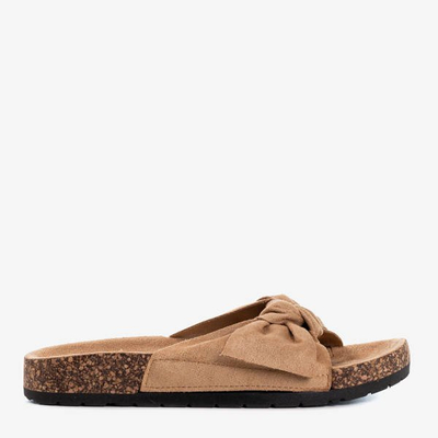 Коричневі еко-замшеві тапочки із бантом від сонця та забави - Взуття