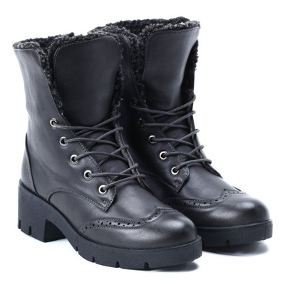 Ciemnoszare traperki z ażurowaniem - Obuwie