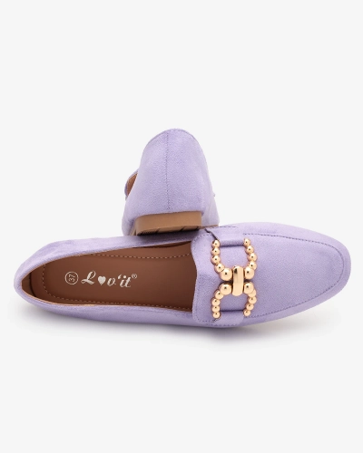 Фіолетові жіночі мокасини з екозамші Royalfashion з прикрасою Bissefi