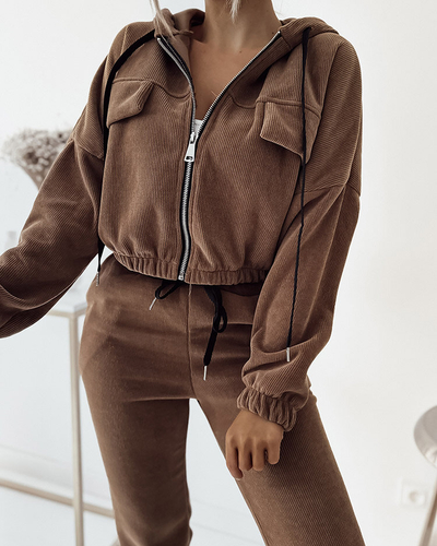 Royalfashion Dámská hnědá pruhovaná sportovní souprava