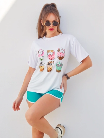Royalfashion Dámský sportovní set s tričkem a šortkami Kitty Cat
