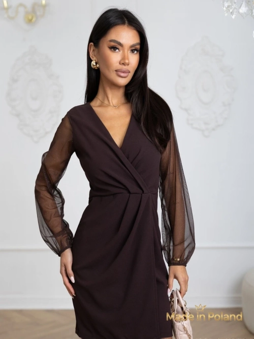 Елегантна жіноча міні-сукня з сітчастими рукавами Melisa