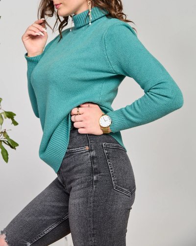 Royalfashion Zelený dámský svetr s rolákem