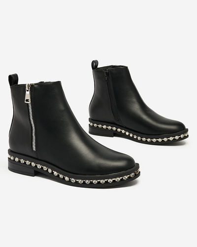 Royalfashion Чорні жіночі черевики на плоскому каблуці з цирконами Wiskuni