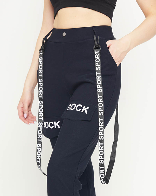 Темно-сині жіночі штани з підтяжками