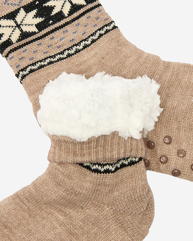 Royalfashion Béžové vánoční pánské zateplené ponožky