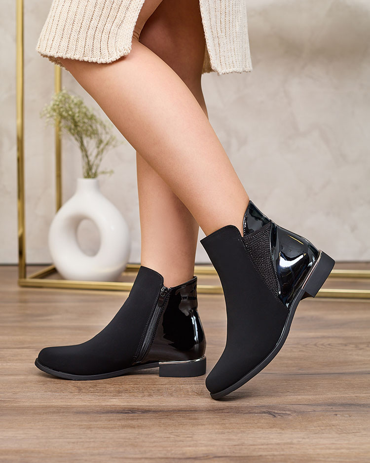 Royalfashion Černé dámské kozačky se zirkony Overlissa