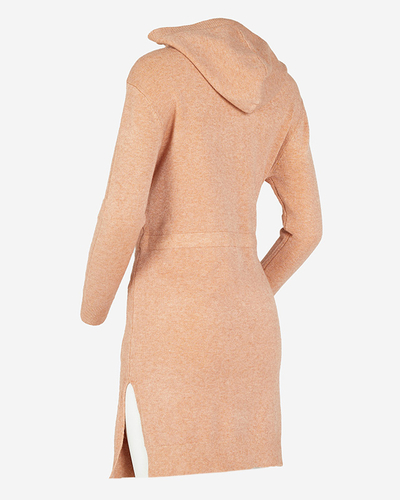 Světle hnědá dámská svetrová tunika s kapucí - Oblečení