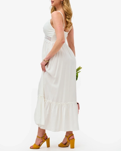 Dámské dlouhé šaty bez ramínek v bílé barvě- Oblečení