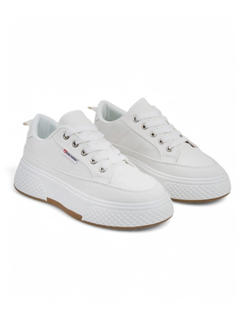 Жіночі трампілі на платформі Calypso білі тканинні на весну та літо