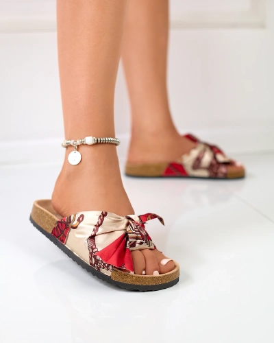 Dámské červené pantofle s módním látkovým svrškem Laneso - Footwear