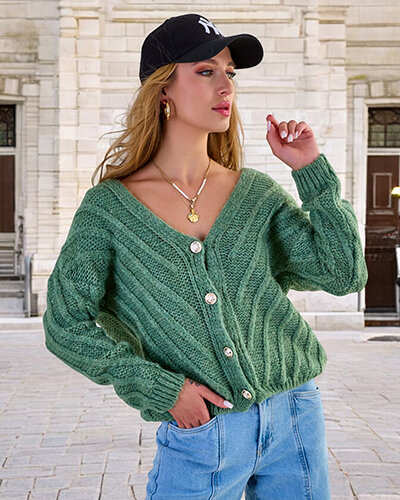 Royalfashion Dámský pletený svetr s knoflíky