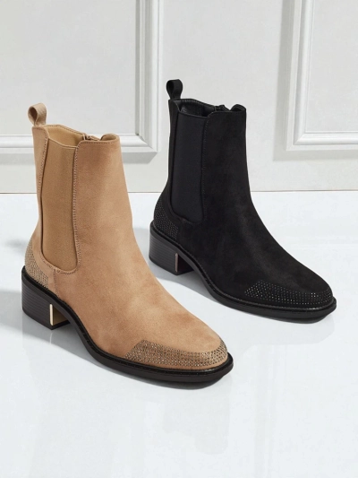 Dámské kotníkové boty eko semišové zdobené zirkony TangleMist