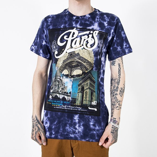 Pánské fialové bavlněné tričko s potiskem - Oblečení