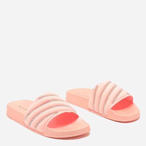 OUTLET Світло-рожеві жіночі тапочки з фіанітами Erikis - Взуття