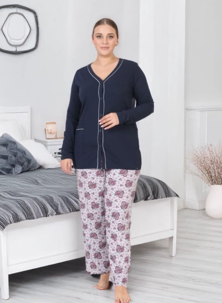Royalfashion Bavlněná ženská 2dílná květinová pyžama VELIKOST PLUS