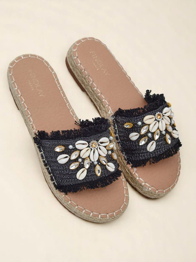 Dámské sandály Royalfashion Helena Decor černé espadrilky s mušlemi