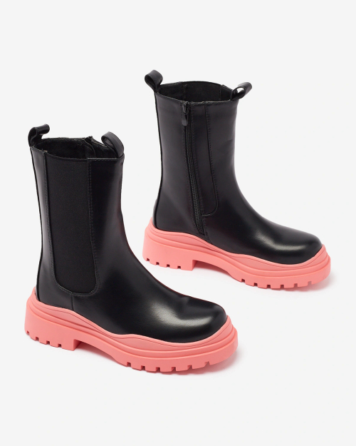 Royalfashion Жіночі високі чорні чоботи на рожевій підошві Beerus