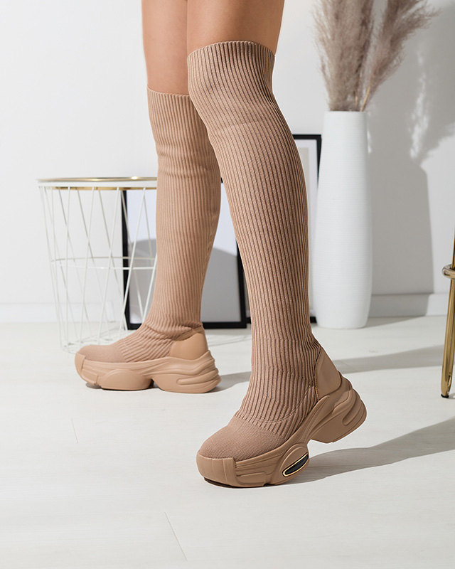 Dámské nazouvací kozačky nad kolena v khaki barvě Georis - Obuv