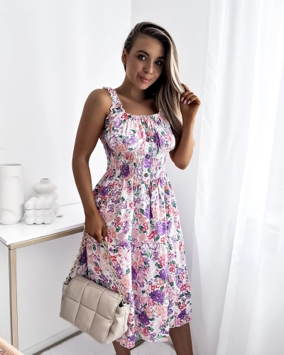 Květinové bílé dámské šaty ke kolenům Oblečení