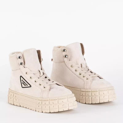 OUTLET Béžové dámské šněrovací kozačky na platformě Tessi - Obuv