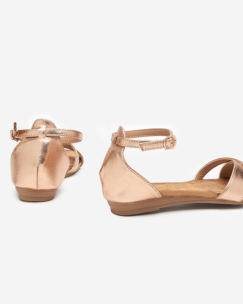 Золоті жіночі босоніжки на плоскій підошві Ruddi