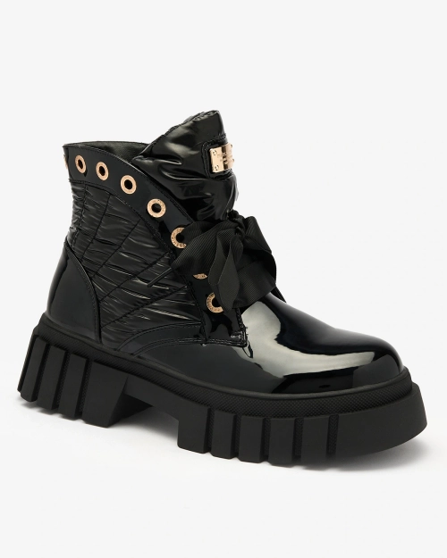 Чоботи стьобані лаковані жіночі чорні Alefro Royalfashion