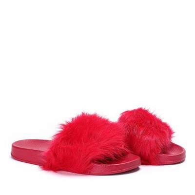 OUTLET Červené pantofle s kožešinou Millie- Shoes