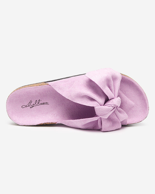 Fialové dámské eko semišové pantofle s mašlí Xeria - Obuv