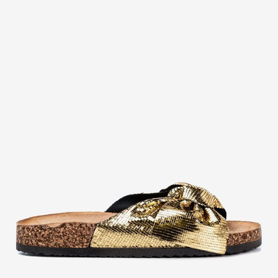 Золоті жіночі тапочки з бантом Isydora - Взуття