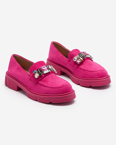 Жіночі мокасини з екозамші кольору фуксії з декоративними кристалами Alenns- Footwear