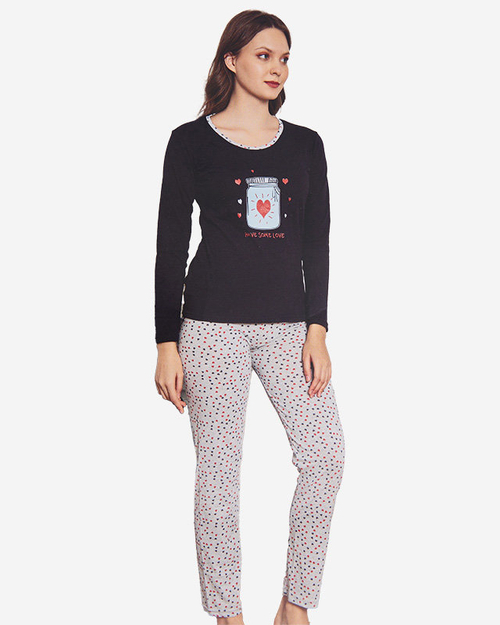 Темно-синя та сіра новорічна піжама 2 предмети з принтом - Одяг