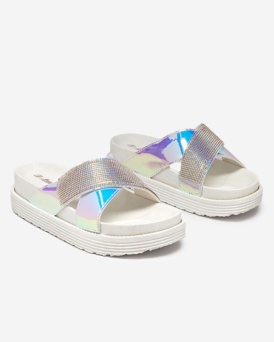 Dámské bílé holografické pantofle s flitry Keliso - Obuv