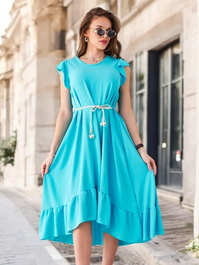 Royalfashion Жіноча міді-сукня з рюшами та короткими рукавами
