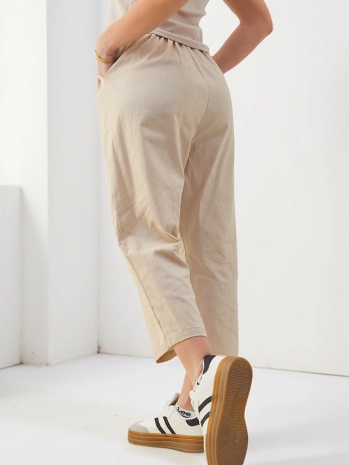 Royalfashion бавовняні широкі жіночі штани з зав'язкою