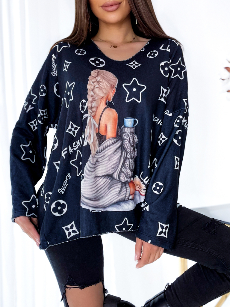 Royalfashion Dámská dlouhá halenka s potiskem