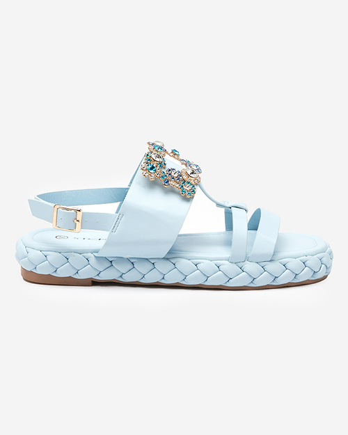 Світло-блактині босоніжки з декоративною пряжкою Govy