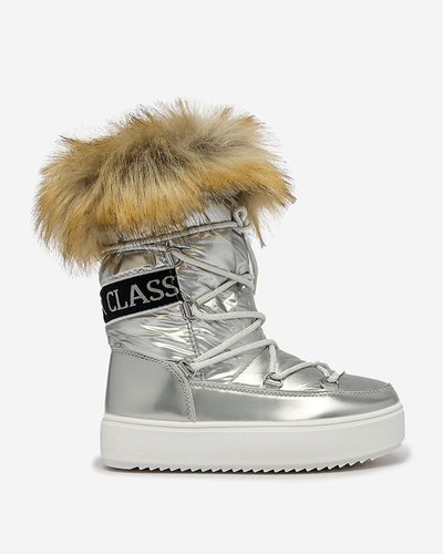 Royalfashion Dětské nazouvací boty a'la snow boots s kožíškem ve stříbrné barvě Asika